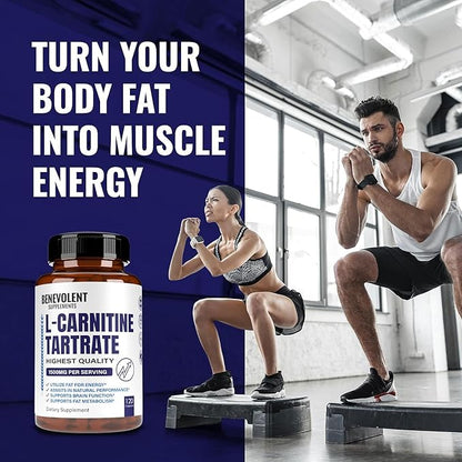 Premium L-Carnitine Tartrate Supplement - 1500mg - Utilize Fat for Energy with Tartrate, Lean Muscle Gain, Boost Natural Energy, Support Metabolism & Fatigue - 120 Non-GMO Pure L Carnitine Capsules