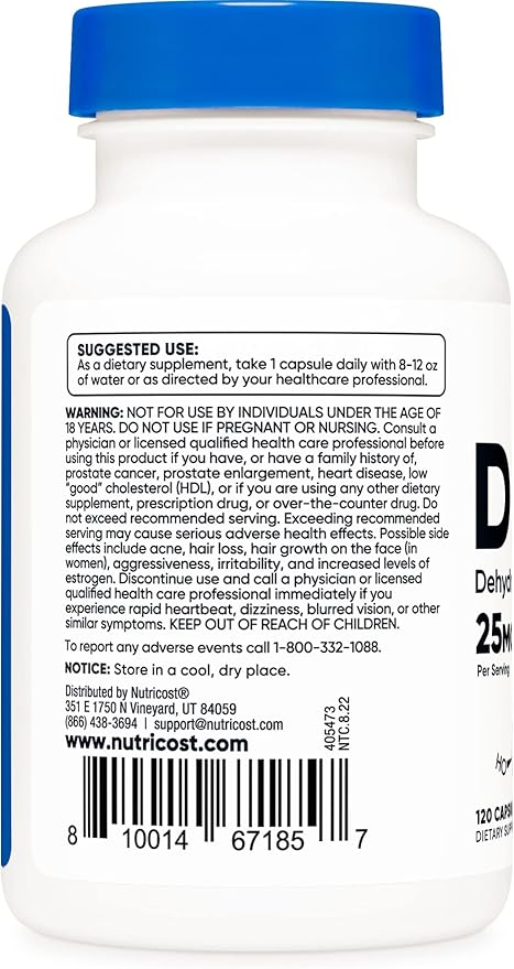 Nutricost DHEA 25mg, 120 Capsules - Gluten Free, Soy Free, Non-GMO, Supplement