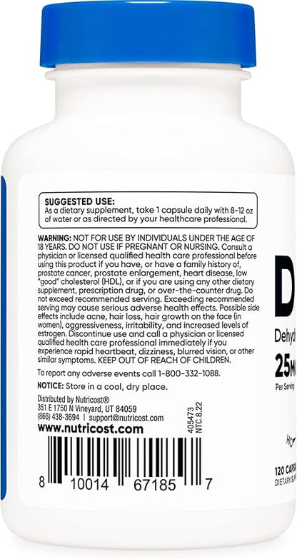Nutricost DHEA 25mg, 120 Capsules - Gluten Free, Soy Free, Non-GMO, Supplement