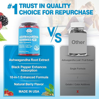 Ashwagandha Gummies, 2000mg Organic Ashwa Root Extract Supplement for Women & Men - 60 Count - Ashwagandha Blend Gummies Combination Supplements