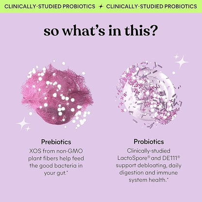 Lemme Debloat - Digestive & Gut Health Gummies with 2 Clinically Studied Probiotics & Prebiotic, 3 Billion CFUs - Vegan, Gluten Free, Non GMO, BlackBerry Flavor (60 Count) (Pack of 2)