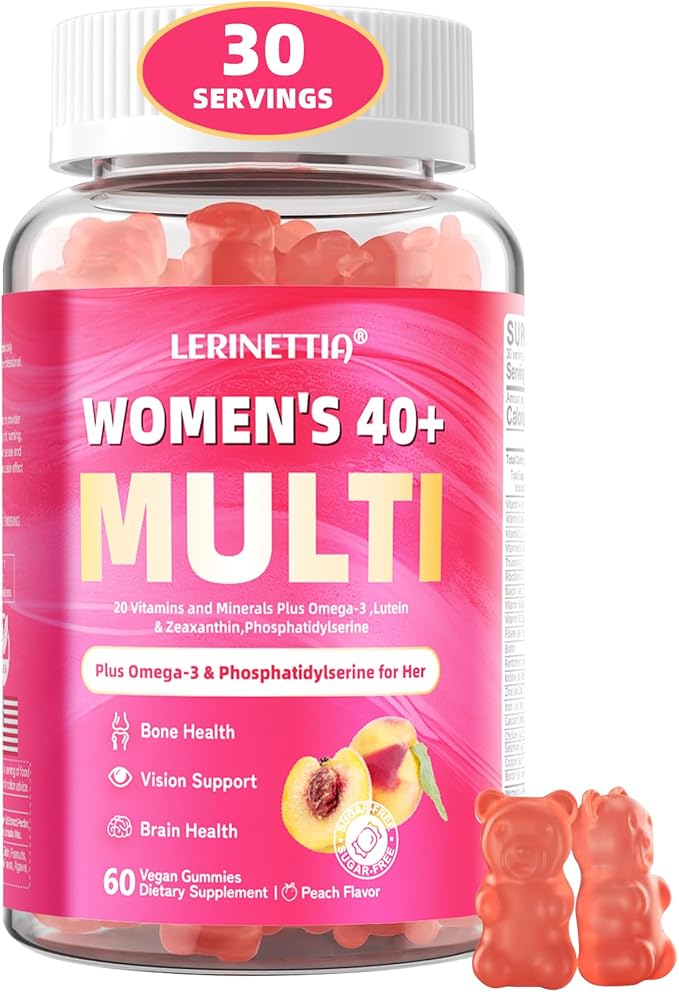 Multivitamin for Women Gummies for 40+ with Omega-3,Niacinamide,B-Complex,Lutein,Iron,Choline, Phosphatidylserine,Vitamin D3 for Skin,Hair,Energy,Immune,Bone – Vegan,Sugar Free,60 Count