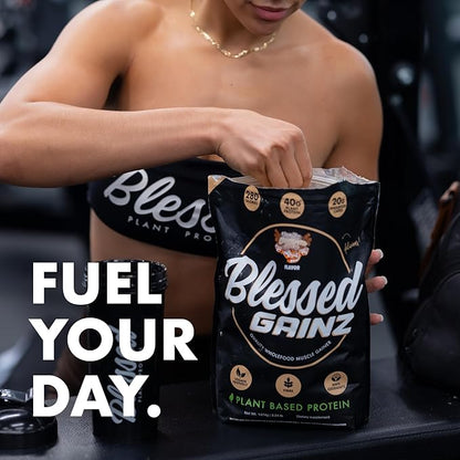 BLESSED Gainz Vegan Protein Powder Mass Gainer - 40g Plant Based Protein Powder - Meal Replacement Shake with Pea Protein Powder - Vegan Protein Shake - 40 Servings (Peanut Butter)