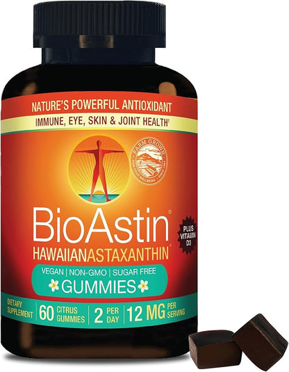 Nutrex Hawaii BioAstin Hawaiian Astaxanthin - 12mg, 60 Gummies - Farm-Direct Premium Antioxidant Supplement to Support Eye, Skin, Joint & Immune System Health - Non-GMO & Gluten-Free