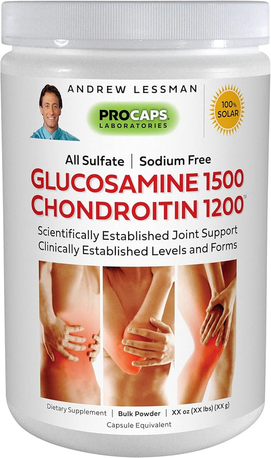 ANDREW LESSMAN Glucosamine 1500 Chondroitin 1200-180 Servings Bulk Powder – 100% Sulfate Form, Research Established Ingredients and Levels for Support of Healthy Joint Tissue. Highly Soluble Powder