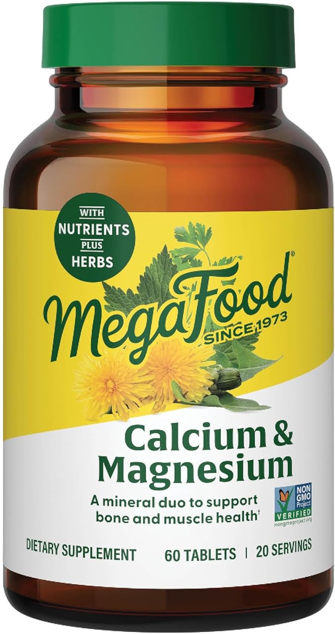 MegaFood Calcium Magnesium Supplement - with Fermented Magnesium Glycinate - Supports Bone Health & Heart Health - Calcium & Magnesium Supplement for Men & Women - Non-GMO - 60 Tabs (20 Servings)