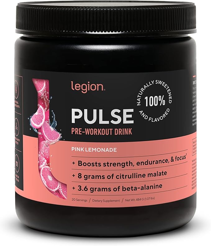 LEGION - All Natural Nitric Oxide Preworkout Drink to Boost Energy, Creatine Free, Naturally Sweetened, Beta Alanine, Citrulline, Alpha GPC (Pink Lemonade)