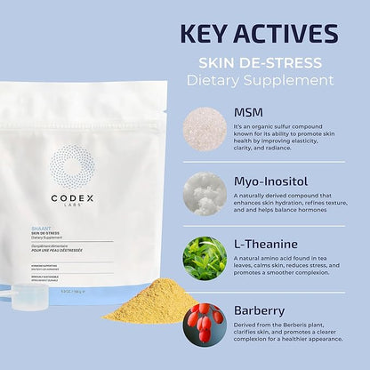 Codex Labs Shaant Skin De-Stress Supplement Acne Spot Treatment - Hormone Supporting - for Acne-Prone Skin, All Skin Types - with Turmeric, Milk Thistle, Folic Acid - Plant-Based, Vegan (5.9 oz)