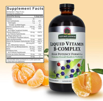 Nature's Answer Liquid Vitamin B-Complex Supports Healthy Energy Levels | Promotes Healthy Nerve Function | All-Natural Tangerine Flavor | Gluten-Free & Benzoate-Free 16oz