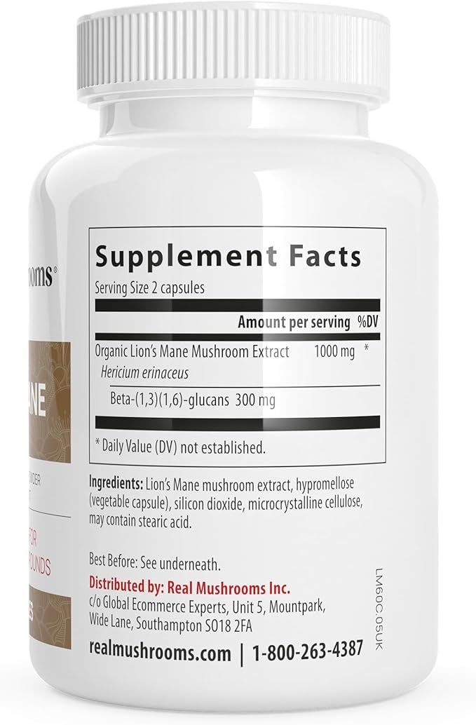 Lions Mane Mushroom Cognition Capsules (120 Capsules) Lions Mane Mushroom Powder Extract Capsules | Brain Supplement, Brain Vitamins, Focus Supplement