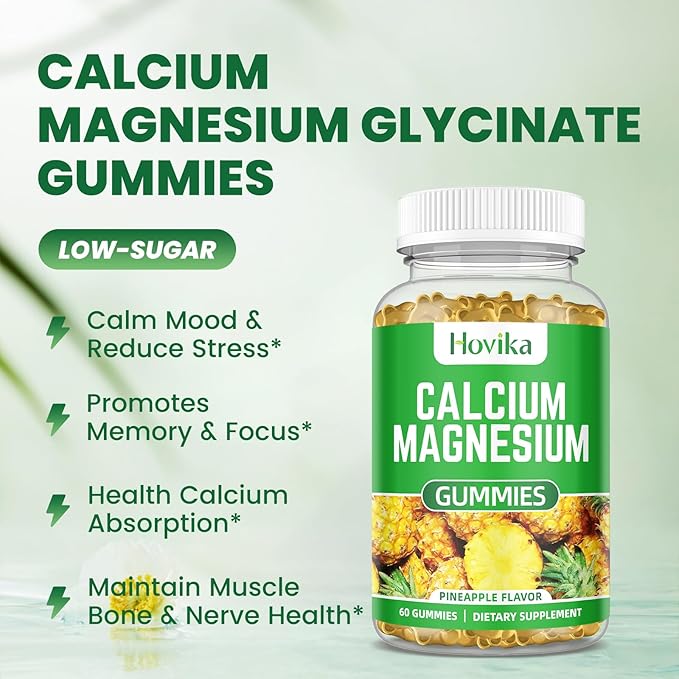 Calcium Magnesium Zinc Gummies with Vitamin D3, C, B6, K2, Potassium - Calcium for Kids & Adults - Magnesium Supplement Calm Gummies for Bone & Muscle & Immune Health, Pineapple Flavor - 60 Count