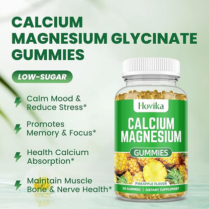Calcium Magnesium Zinc Gummies with Vitamin D3, C, B6, K2, Potassium - Calcium for Kids & Adults - Magnesium Supplement Calm Gummies for Bone & Muscle & Immune Health, Pineapple Flavor - 60 Count