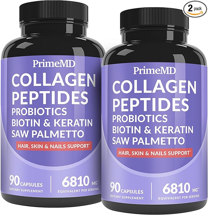 27-in-1 Hair Skin and Nails Vitamins (6810mg) w/Biotin 10000mcg - Collagen Supplements for Men and Women Hair Growth Vitamins, Keratin Supplements with Probiotics, Saw Palmetto (90 ct, Pack of 2)