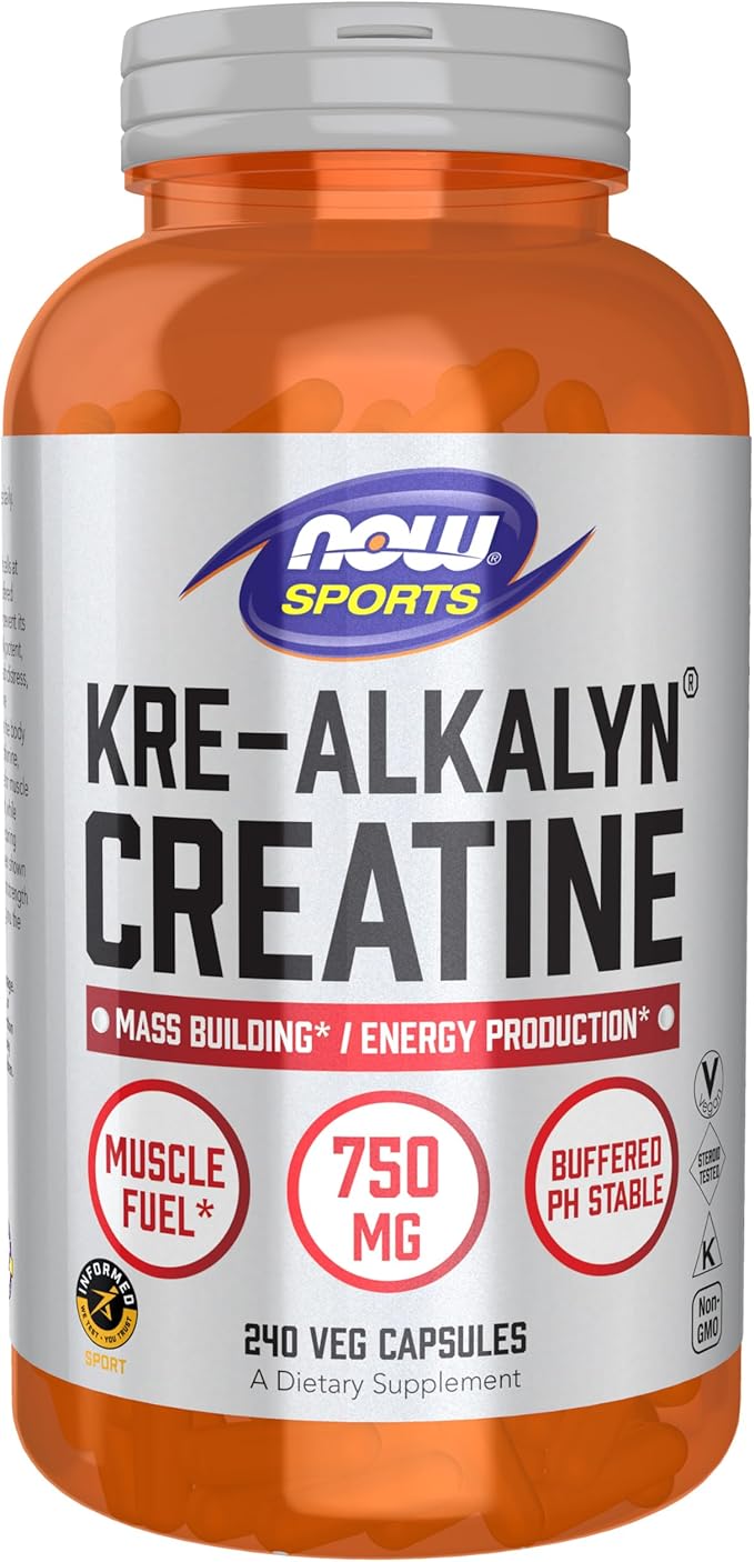 NOW Foods Sports Nutrition, Kre-Alkalyn Creatine 750 mg, Mass Building*/Energy Production*, 240 Veg Capsules