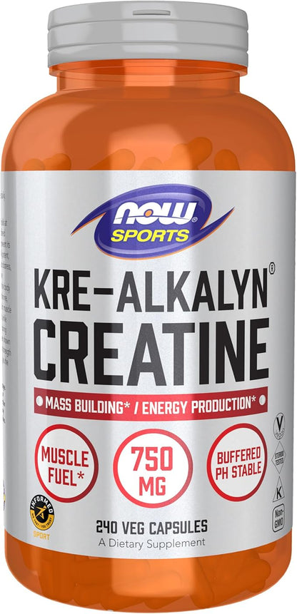 NOW Foods Sports Nutrition, Kre-Alkalyn Creatine 750 mg, Mass Building*/Energy Production*, 240 Veg Capsules