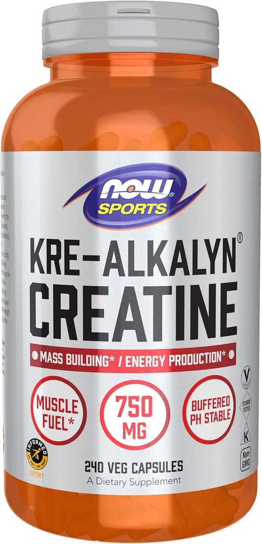 NOW Foods Sports Nutrition, Kre-Alkalyn Creatine 750 mg, Mass Building*/Energy Production*, 240 Veg Capsules