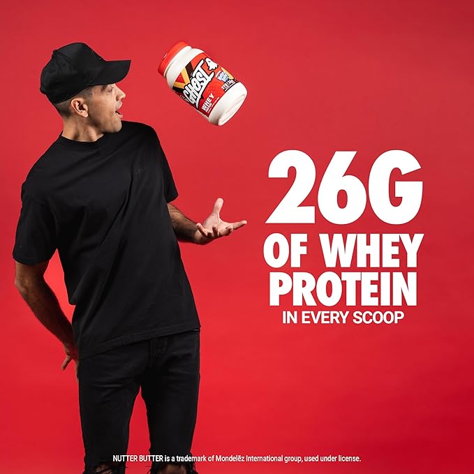 GHOST Whey Protein Powder, Nutter Butter Chocolate - 2LB Tub, 26G of Protein - Chocolate Peanut Butter Cookie Flavored Isolate, Concentrate & Hydrolyzed Whey Protein Blend