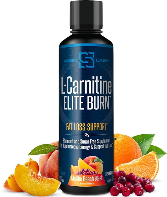 Siren Labs L-Carnitine Elite Burn Liquid Keto Fat Burner and Metabolism Activator - Fat Loss Support Keto Friendly Weight Loss Increase Energy-Stimulant Free - Malibu Beach Blast 3000mg (32 Servings)