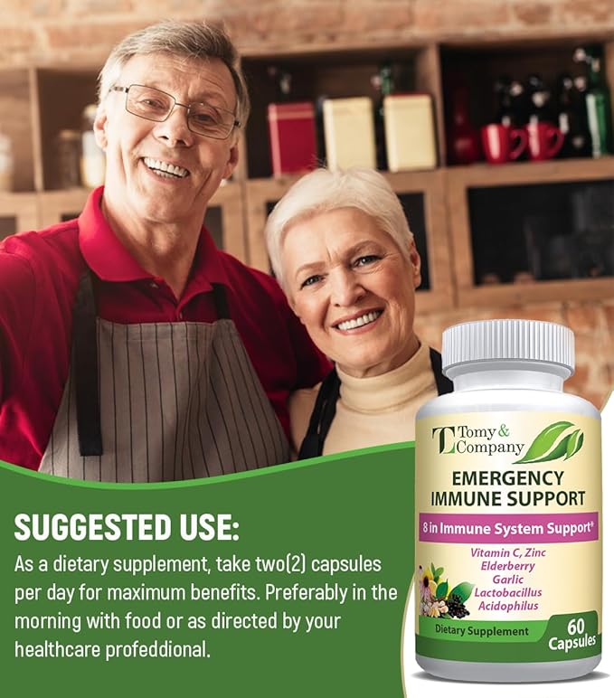 Emergency Immune Support Elderberry Capsules, for Men and Women, with Vitamin C, Vitamin D3, Zinc, Gluten Free, Vegetarian 60 Capsules