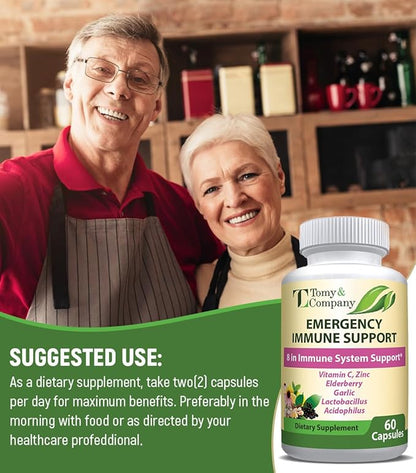 Emergency Immune Support Elderberry Capsules, for Men and Women, with Vitamin C, Vitamin D3, Zinc, Gluten Free, Vegetarian 60 Capsules