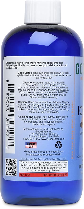 Good State Ionic Man | Men's Liquid Ionic Multi Mineral | Vegan | Dietary Supplement | 15 Different Minerals (8 oz.)