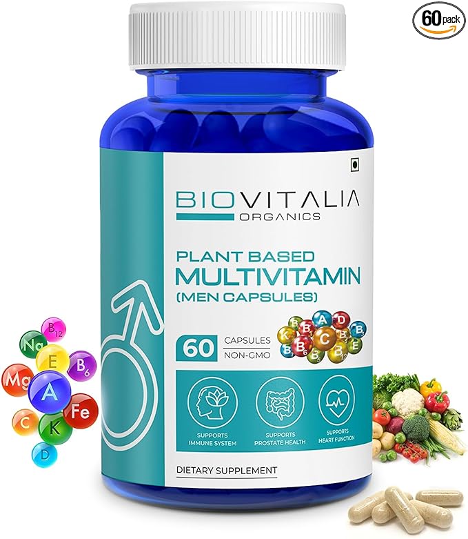 Biovitalia Multivitamin Capsules for Men Promote Body Immunity & Support Healthy Heart Function for Daily Active Energy -Enriched with Essential Vitamins, Minerals, Antioxidants - 60 Capsules