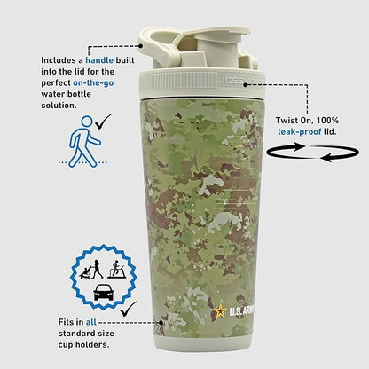 IS ICESHAKER Ice Shaker Army Camo Stainless Steel Protein Shaker Bottle, Insulated Gym Water Bottle, Keeps Drinks Ice-Cold for 30+ Hours, As Seen on Shark Tank