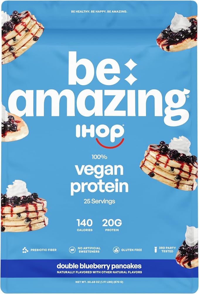 BEAM Be Amazing Vegan Protein Powder | 20g Plant-Based Protein with Prebiotics Fibers | Gluten Free Shake Mix | Low Carb Non-Dairy Smoothie | IHOP Double Blueberry, 25 Servings