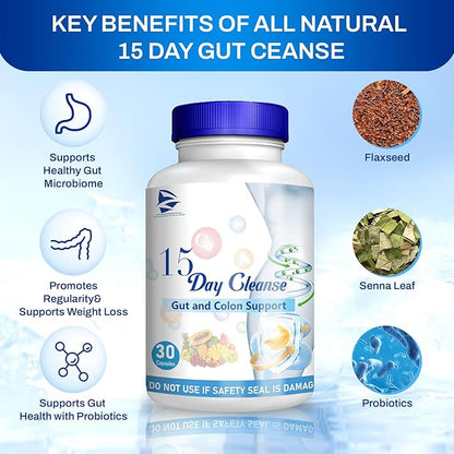 15 Day Gut Cleanse - Gut and Colon Support, Pastillas De 15 Dias para Limpiar El Colon, Limpieza De 15 Dias, 15 Day Colon Cleanse
