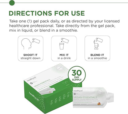 Healthycell Vegan Essentials - Liquid Multivitamin Supplement for Brain, Heart, Immunity, Energy, Skin and Hair Support - Vegan Multivitamin for Women & Men - Maximum Absorption - 30 Gel Packs