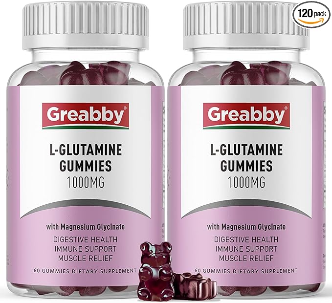 L Glutamine 1000mg Gummies - Muscle Relief & Immune Support, Amino Acid Supplement with Magnesium Glycinate, Vegan & Non-GMO, Gluten Free (120 Count)