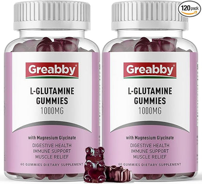 L Glutamine 1000mg Gummies - Muscle Relief & Immune Support, Amino Acid Supplement with Magnesium Glycinate, Vegan & Non-GMO, Gluten Free (120 Count)