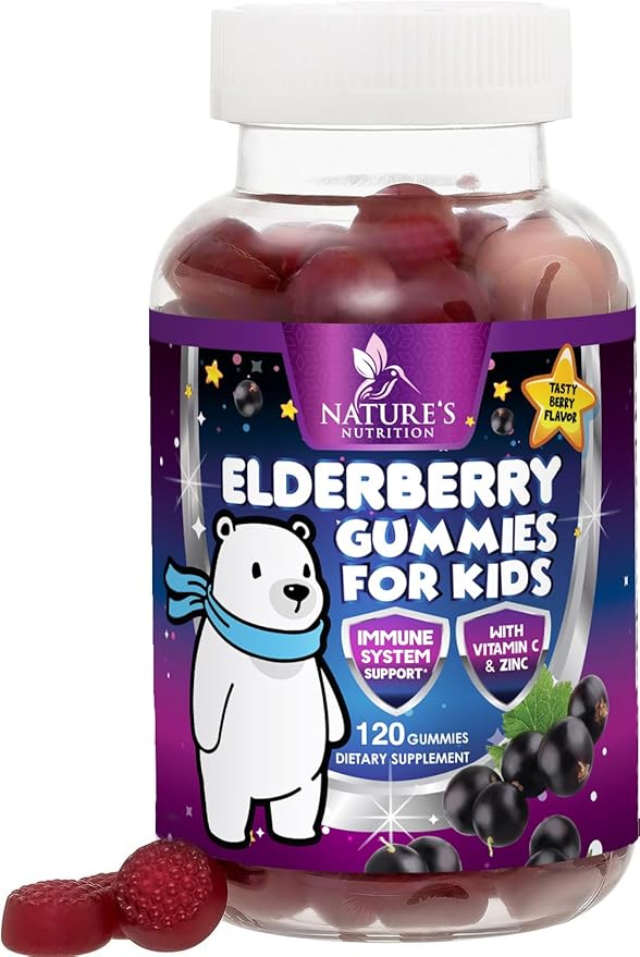 Sambucus Elderberry Immune Gummies for Kids with Vitamin C, Zinc & Elderberry, Daily Childrens Immune Support Vitamins Gummy Children Ages 4 Up, Natures Supplement, Non-GMO, Berry Flavor, 120 Gummies