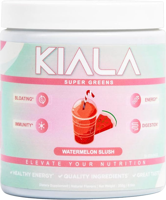 Kiala Nutrition Super Greens, Organic Greens Powder with Spirulina & Chlorella for Digestion, Gut Health, Immunity & Energy, Gluten Free, Vegan, Daily Support for Women, Watermelon Slush, 30 Servings