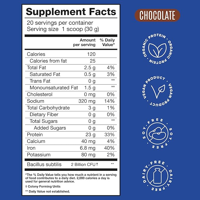 BIRDMAN Falcon Vegan Protein Powder Organic, Stevia & Sugar Free, Plant Based Protein, Low Carb, Dairy Free, Keto, Non Whey Protein, Probiotic, Pea Protein | Chocolate Flavor - 20 Servings - 1.32lb