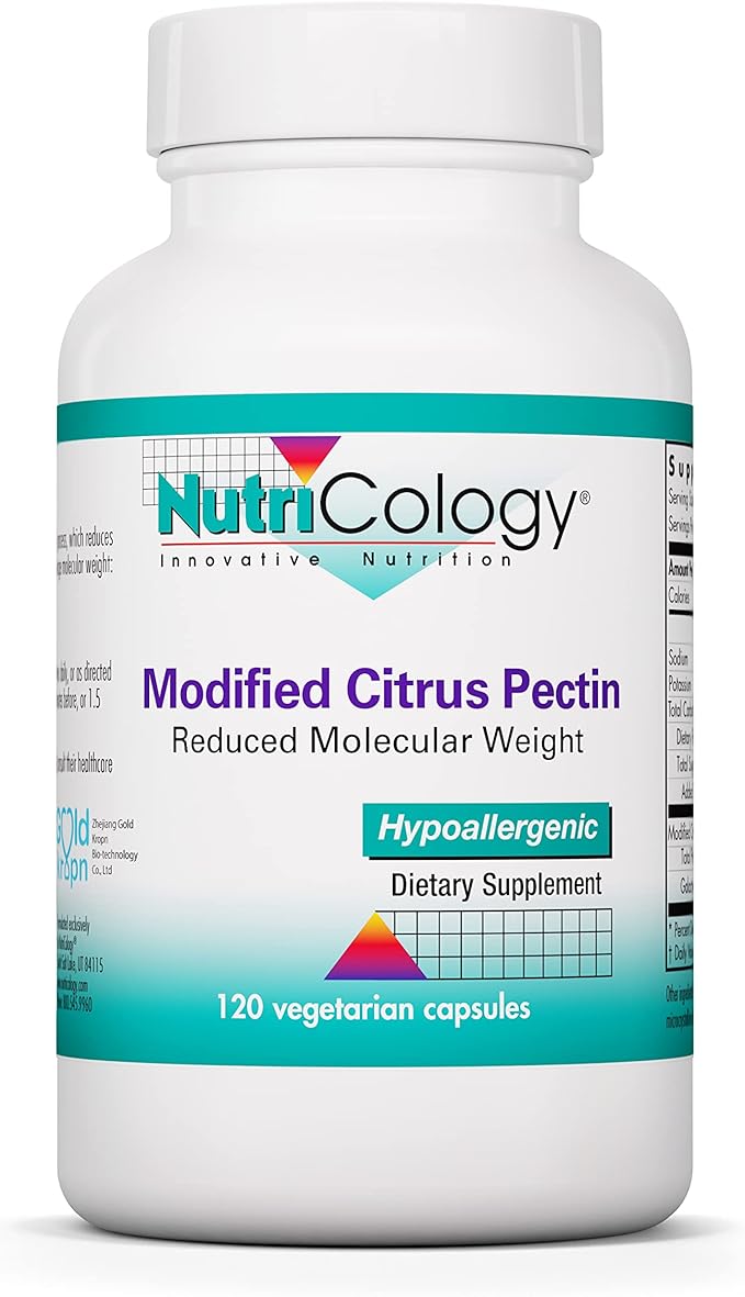 NutriCology Modified Citrus Pectin Supplement for Gut Support - Modified Citrus Pectin Capsules for Men & Women, Hypoallergenic, Gluten Free, Reduced Molecular Weight - 120 Vegetarian Capsules