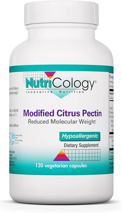 NutriCology Modified Citrus Pectin Supplement for Gut Support - Modified Citrus Pectin Capsules for Men & Women, Hypoallergenic, Gluten Free, Reduced Molecular Weight - 120 Vegetarian Capsules