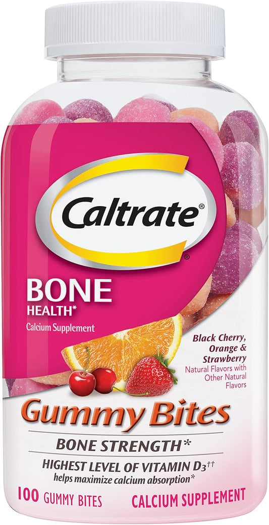 Caltrate Gummy Bites 500 mg Calcium and Vitamin D Supplement, Black Cherry, Strawberry, Orange - 100 Count