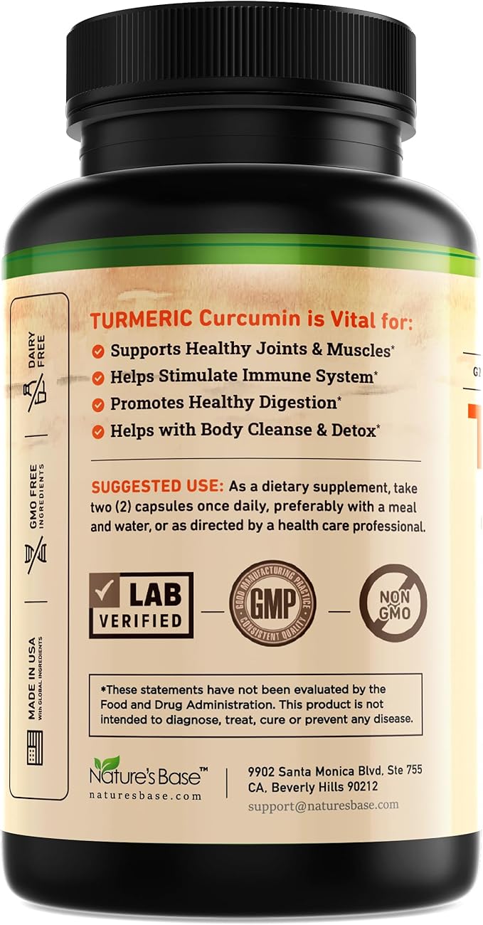 Turmeric Curcumin Supplement with Ginger & Apple Cider Vinegar (240 Count) - BioPerine Black Pepper, Tumeric & Ginger - 95% Curcuminoids & Joint Supplement - Antioxidant Tumeric Supplements Capsules
