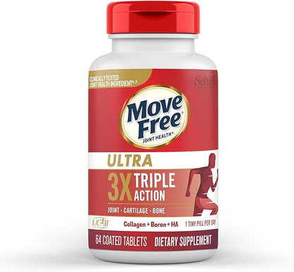 Move Free Ultra Triple Action Joint Support Supplement - Type II Collagen Boron & Hyaluronic Acid - Supports Joint Comfort, Cartiliage & Bones in 1 Tiny Pill Per Day, 64 Tablets (64 servings)*