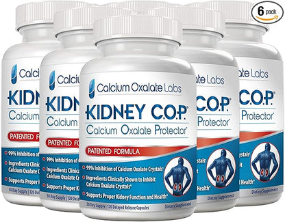 Kidney COP Calcium Oxalate Protector 120 Capsules, Patented Kidney Support for Calcium Oxalate Crystals, Helps Stops Recurrence of Stones, Stronger Than Chanca Piedra Stone Breaker Supplements 6 Pack