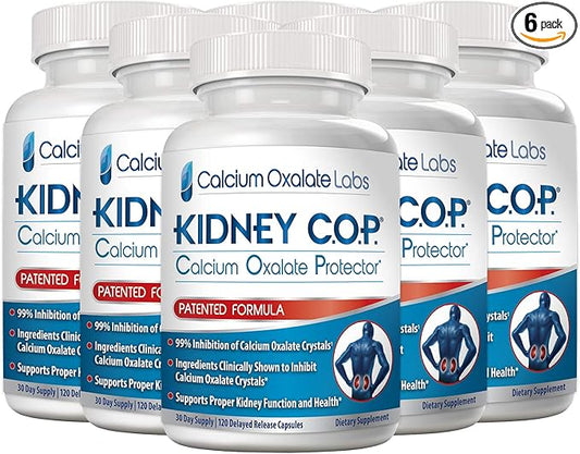 Kidney COP Calcium Oxalate Protector 120 Capsules, Patented Kidney Support for Calcium Oxalate Crystals, Helps Stops Recurrence of Stones, Stronger Than Chanca Piedra Stone Breaker Supplements 6 Pack