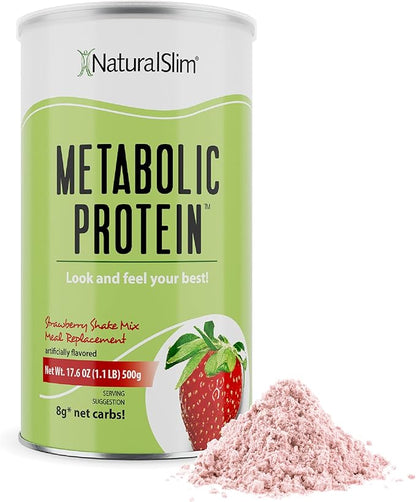 NaturalSlim Metabolic Whey Protein Powder Strawberry – Low Carb, Meal Replacement Shake w/Vitamins, Minerals & Amino Acid L-Glutamine | Great Taste And Very Filling Protein Shake, 10 Servings, 17.6oz