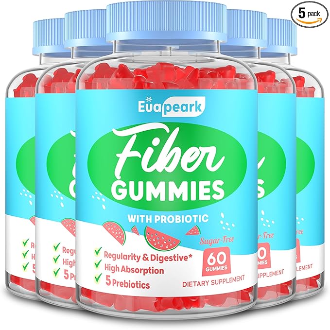 Fiber Gummies for Adults, Fiber Gummies for Women & Men, Fiber Gummies for Regularity, Digestion & Gut Health, 5 Prebiotics Complex, Inulin, Fos, Chicory Root - Fiber 5g, Sugar Free, 5 Packs