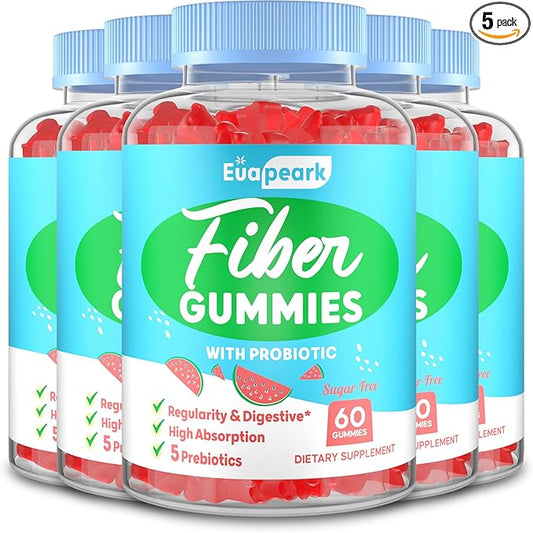 Fiber Gummies for Adults, Fiber Gummies for Women & Men, Fiber Gummies for Regularity, Digestion & Gut Health, 5 Prebiotics Complex, Inulin, Fos, Chicory Root - Fiber 5g, Sugar Free, 5 Packs