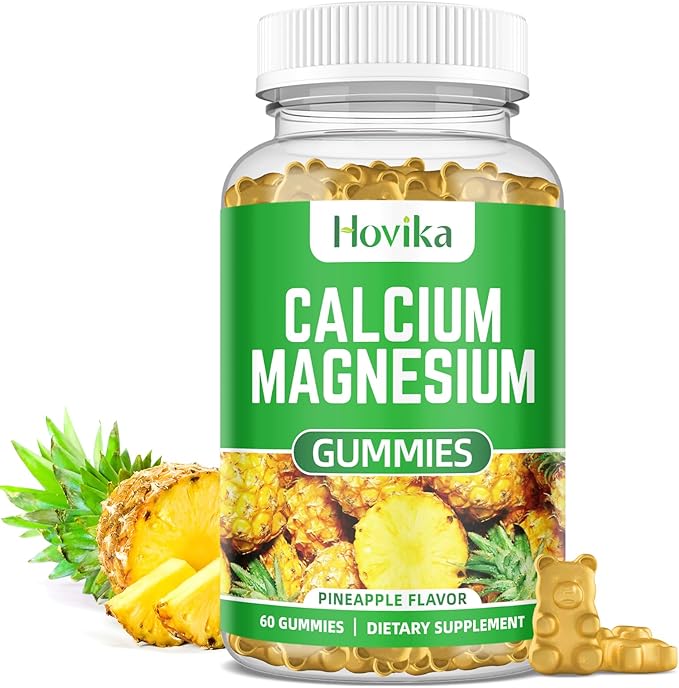 Calcium Magnesium Zinc Gummies with Vitamin D3, C, B6, K2, Potassium - Calcium for Kids & Adults - Magnesium Supplement Calm Gummies for Bone & Muscle & Immune Health, Pineapple Flavor - 60 Count