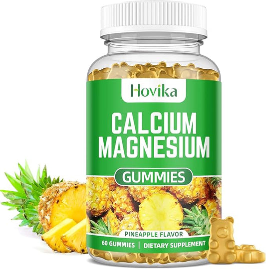 Calcium Magnesium Zinc Gummies with Vitamin D3, C, B6, K2, Potassium - Calcium for Kids & Adults - Magnesium Supplement Calm Gummies for Bone & Muscle & Immune Health, Pineapple Flavor - 60 Count