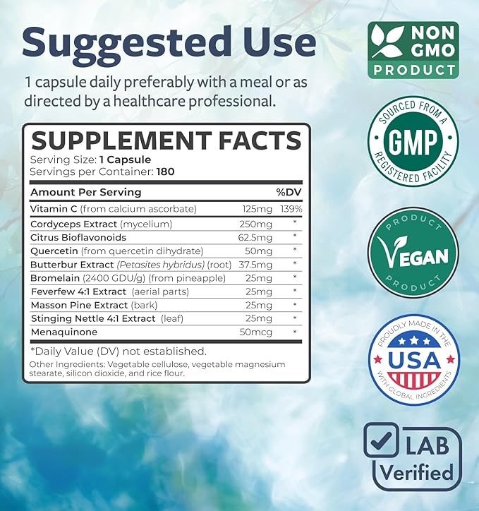 Respiratory Lung Health Supplement - Invigorating Lung Support Supplement Helps Support Clear Airways Mucus Removal and Seasonal or Year Round Lung Detox - Vegan Herbal Clear Lungs Formula (6 Months)