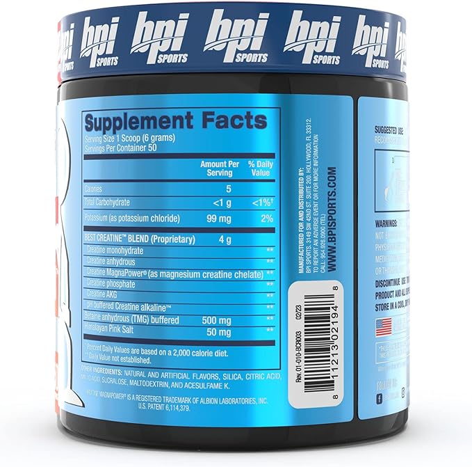 BPI Sports Best Creatine - Includes 6 Advanced Forms of Creatine - Supports Muscle Building and Post-Workout Recovery - Icy Blue Raz, 50 Servings