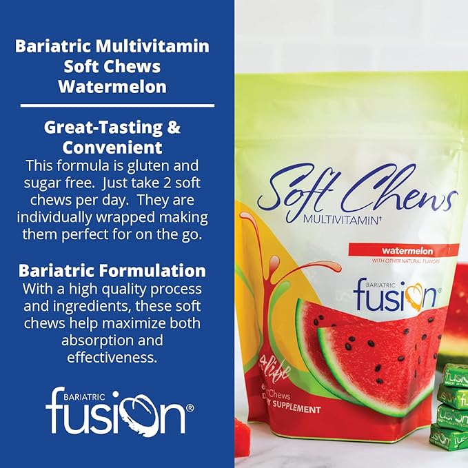 Bariatric Fusion Bariatric Multivitamin Soft Chew | Watermelon Fruit Flavor | Chewy for Post Bariatric Surgery Patients Including Gastric Bypass and Sleeve Gastrectomy | 60 Count | 1 Month Supply